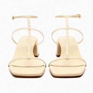 ZARA Leather Strappy Block Heel Sandal Cream 11